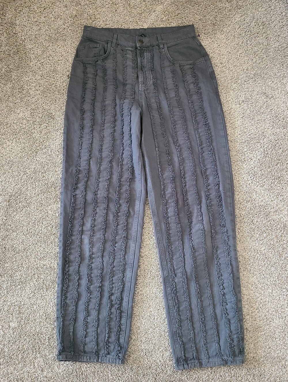 ASOS Reclaimed Vintage Dark Grey Frayed Baggy Straight Leg Jeans Size 30
